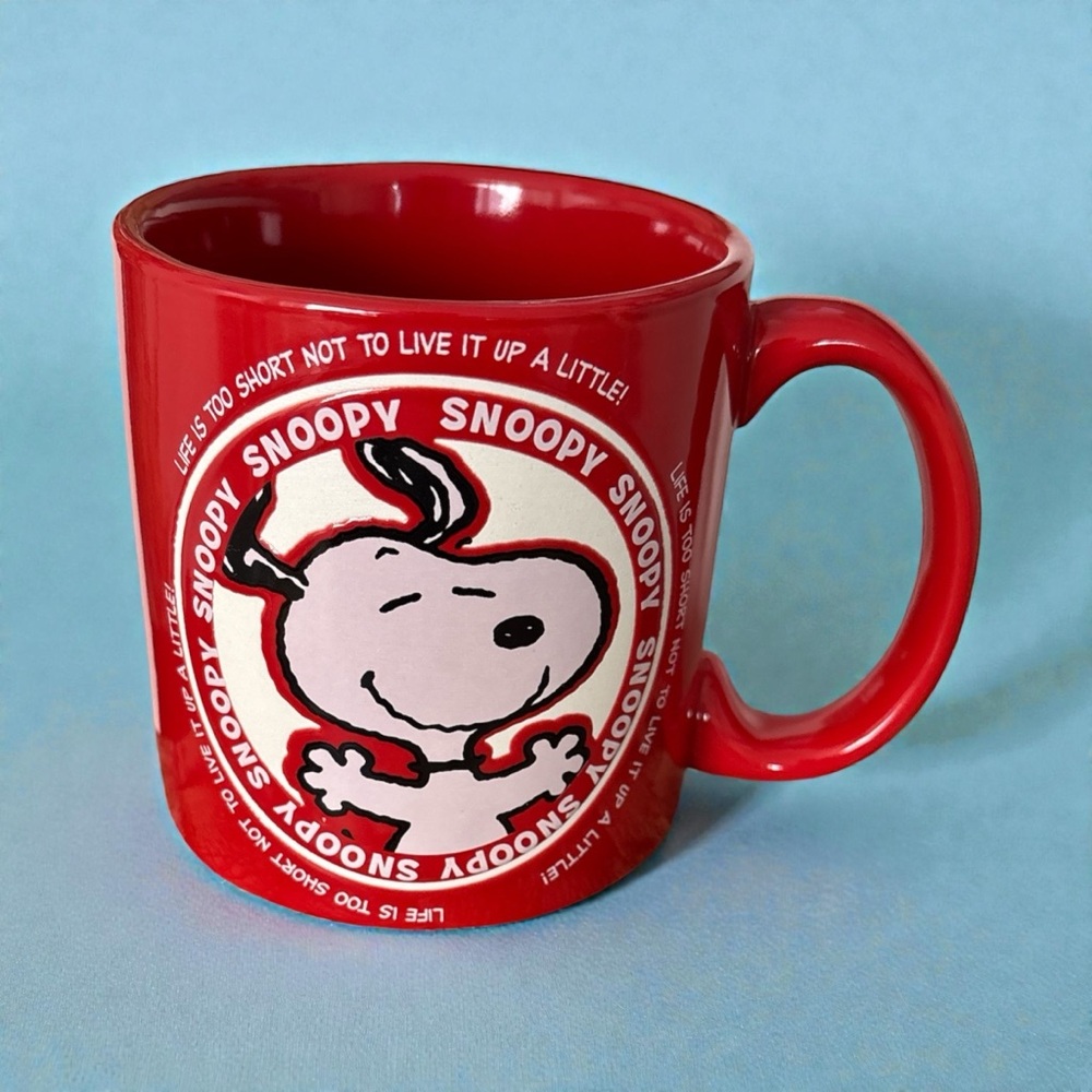 SNOOPY Peanuts Ceramic Large Mug Dbl-Sided 2010 Collectible Red Life Too Short